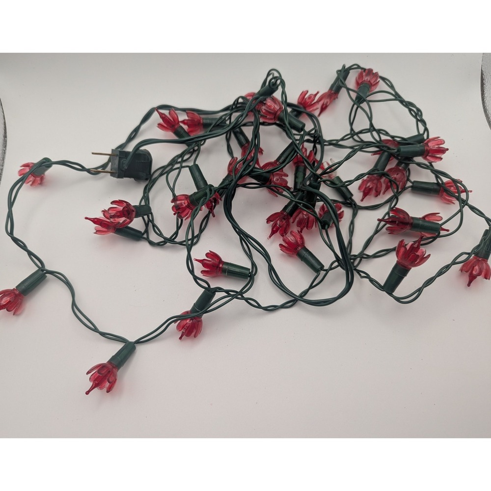 Vintage Parts Only Red Flower Tulip String Lights Retro Holiday Decor Floral‎